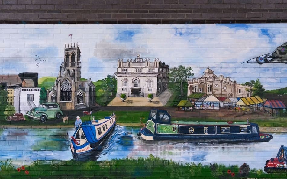 Narrowboats depicted in the mural