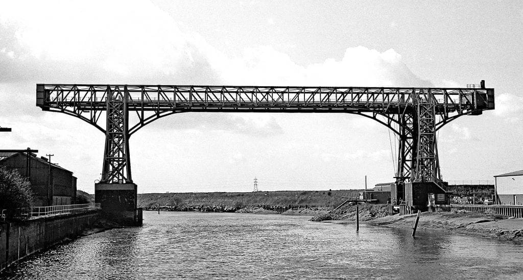 The second and existing 1915-built Warrington Transporter Bridge in 1978 – after it finished operating about 1964 – which the Friends of Warrington Transporter Bridge are campaigning to preserve.