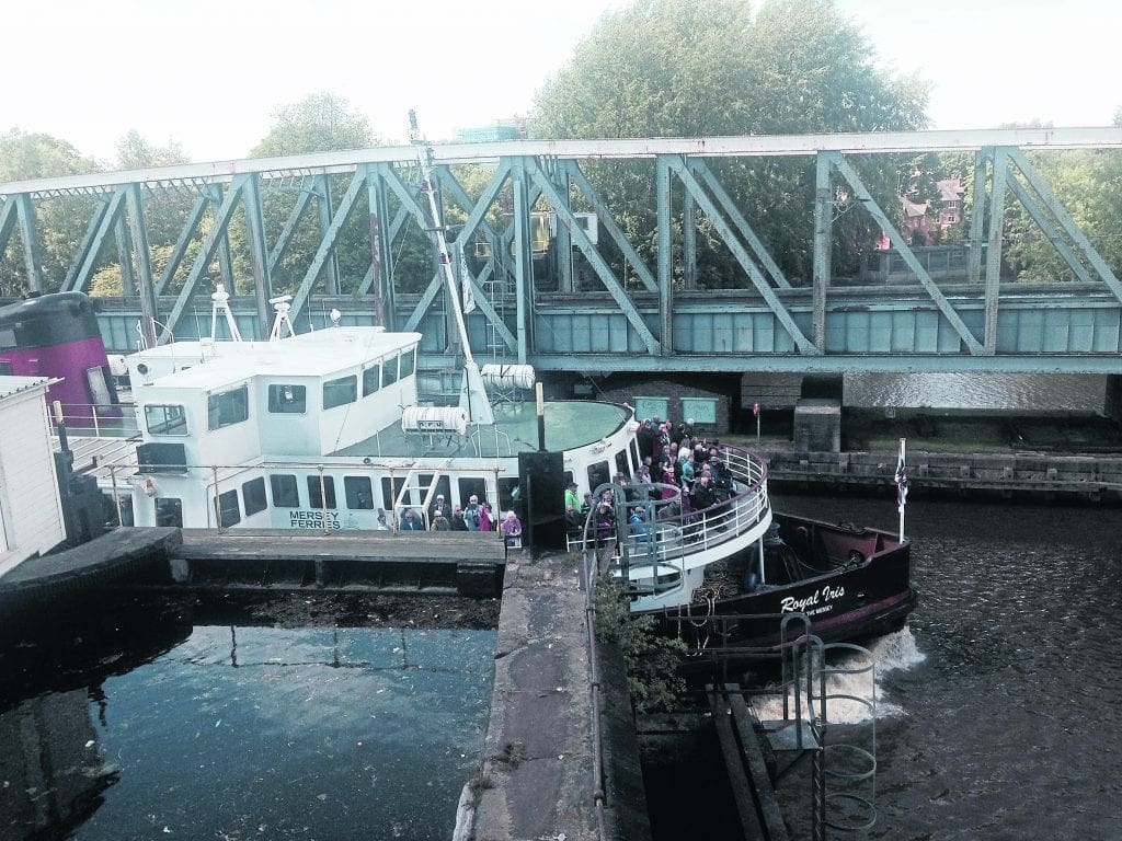 A ship passes through heading for Manchester.