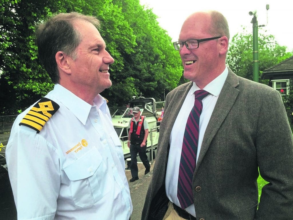 Andrew Graham, left, chatting with his successor Barry Russell. PHOTO: ENVIRONMENT AGENCY