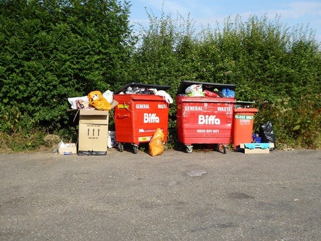 What a load of rubbish - overflowing boaters' rubbish disposal bins on the Grand Union Canal low res