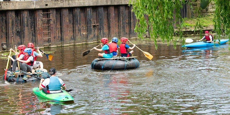 Children on rafts and kayaks on the Fossdyke Canal at Saxilby, commended in last year's Living Waterways Awards