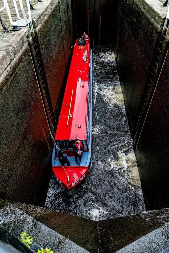 Narrowboat 'Bedford' in the UK's deepest lock