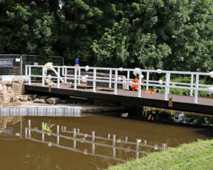 Work continues on the replacement of the Gawflat swing bridge