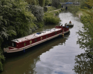 A grounded boat on the River Nene