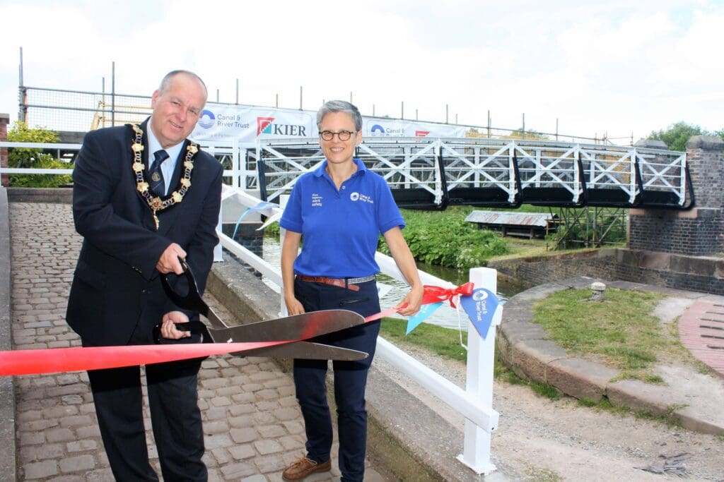 Middlewich Big Lock footbridge opening Cllr Mike Hunter & Tania Snelgrove
