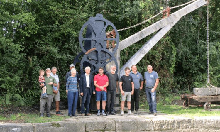 Stover Canal Trust and IWA members in front of the restored Ventiford crane.