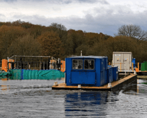 Work boat Murillo arrives at the works at Dean Lock. PHOTO: COLIN WAREING, COLIN AND CAROLE’S CREATIONS