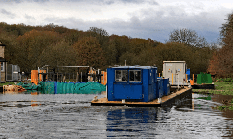 Work boat Murillo arrives at the works at Dean Lock. PHOTO: COLIN WAREING, COLIN AND CAROLE’S CREATIONS