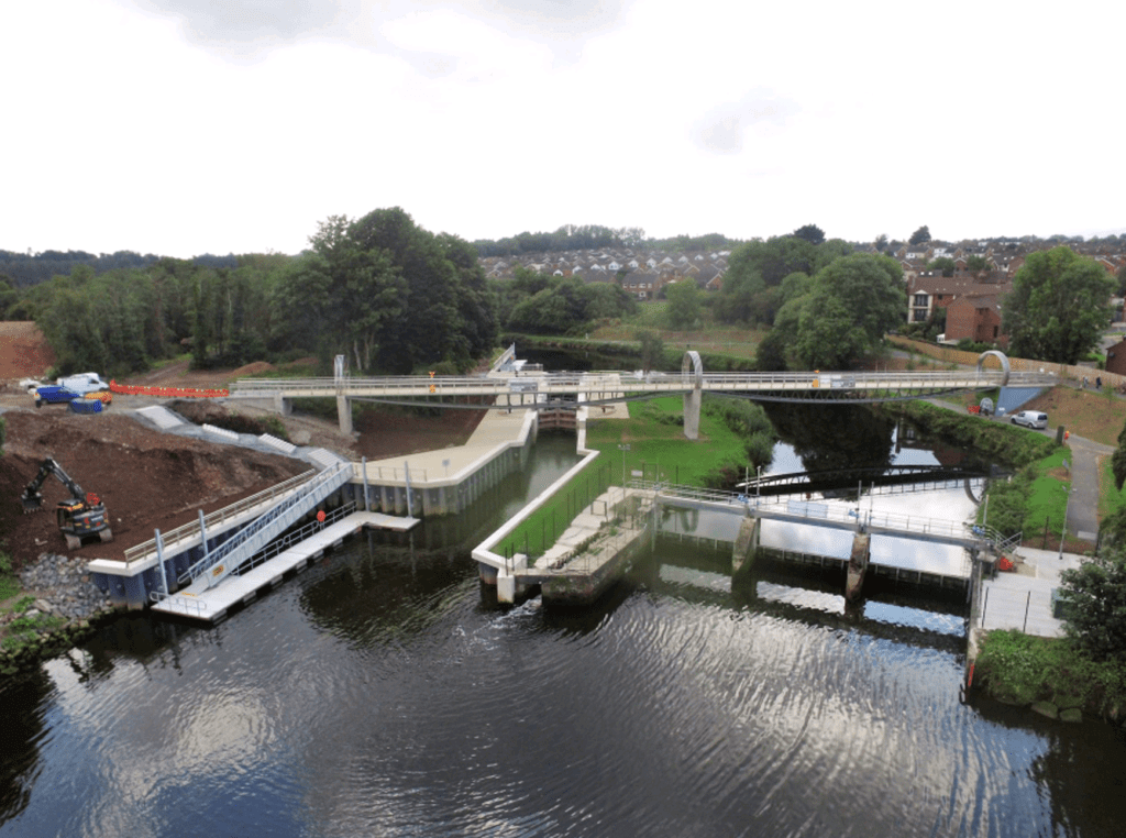 An aerial view of the Lagan Gateway Project with the new lock.