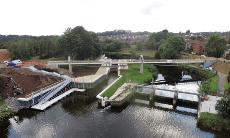 An aerial view of the Lagan Gateway Project with the new lock.