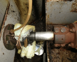 Here’s a stuffing gland that the owner had tried to stop leaking!