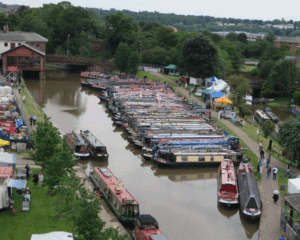 Boats gathered at Tower Wharf, Chester, for an IWA event in 2014.