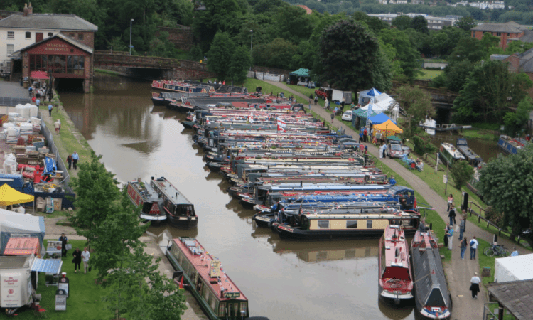 Boats gathered at Tower Wharf, Chester, for an IWA event in 2014.
