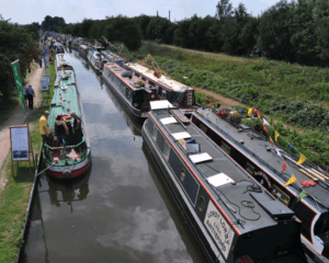 Decorated boats line the towpath at a previous Festival of Water.