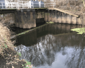 One of the two sluices making a direct connection between the River Aire and the Aire & Calder Navigation.