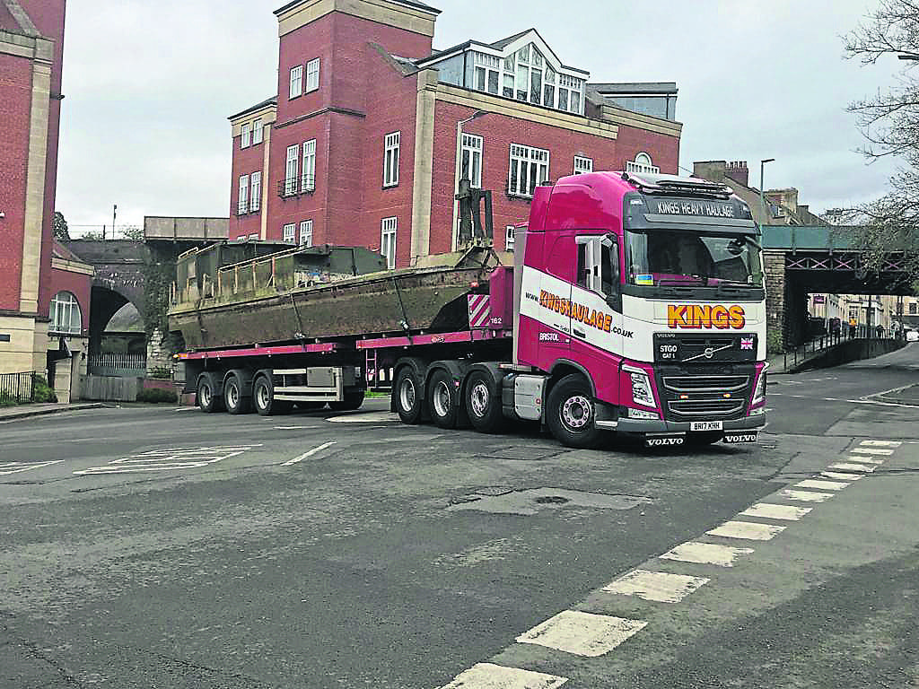 Arriving at Stroud on the back of a lorry.