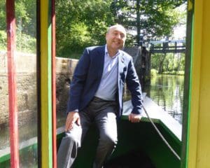 Andrew on the bow of JJ at Brewhurst Lock