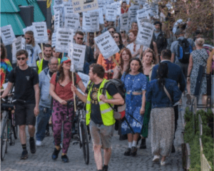 The March 2022 march on the CRT’s offices.