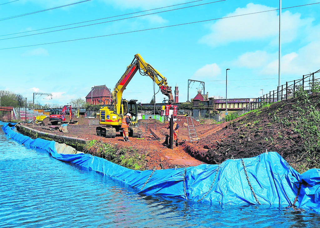 Contractors from Land & Water working on the new winding hole at Whitehouse Wharf. This photo was taken in April. PHOTO: LAPAL CANAL TRUST