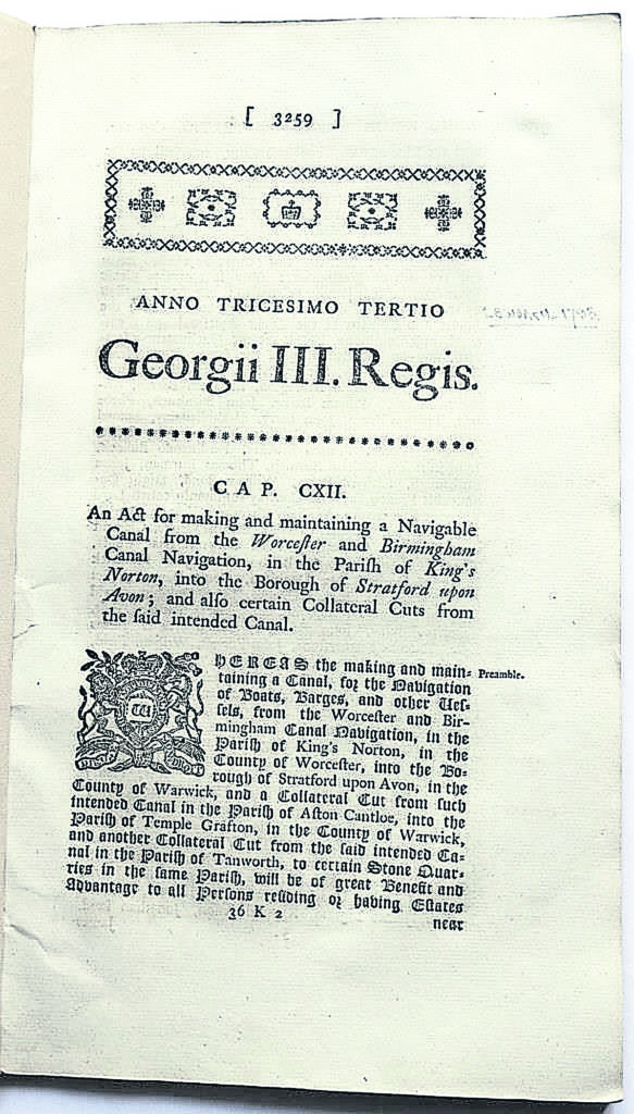 A Canal Act dating back to the reign of George III in 1793. PHOTO: PAPERCHASE