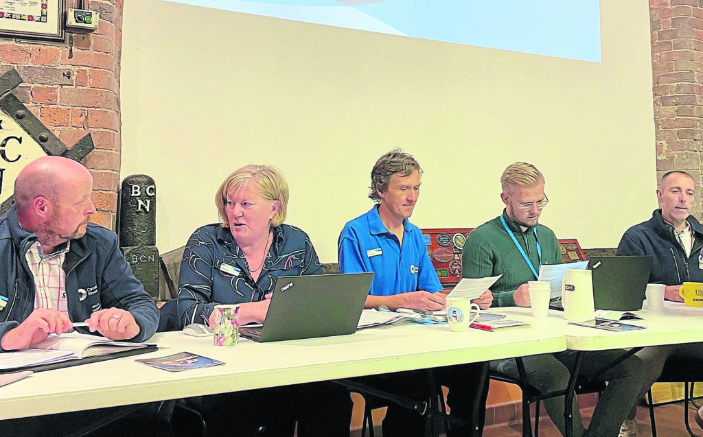 Canal & River Trust speakers at the users’ forum included, from left: Richard Preston, regional operations manager; Sally Boddy, regional engineer; Tom Freeland, boating and customer service manager; Charles Hughes, environmental scientist and Matthew Symonds, head of customer service support.