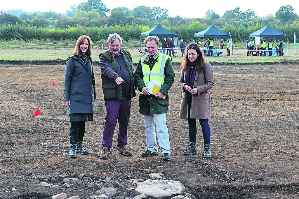 Stroud District Council leader Coun Catherine Braun and environment committee chairman Coun Chloe Turner, right, with Prof Mark Horton and canal project director Chris MItford-Slade.