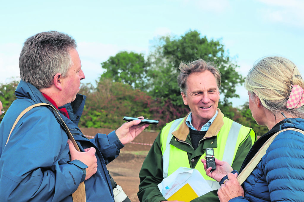 Canal project director Chris Mitford-Slade being interviewed by Matt Bigwood, of Stroud Times, and Helen Gadd, of Glos Live.