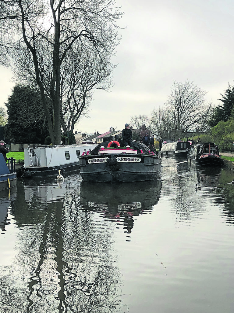 Kennet departs from Bingley’s landmark Five Rise Locks for the journey to Skipton as part of the 250th anniversary celebrations.