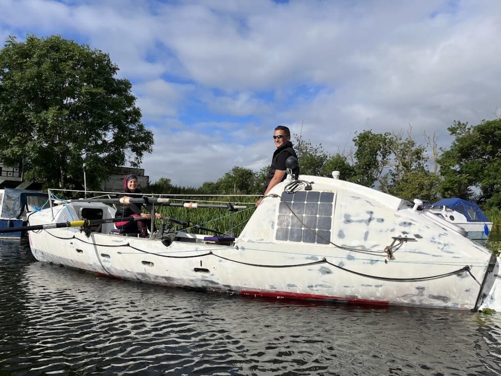 Jooles and Ian on their ocean rowing boat. PHOTO: Sam Ard