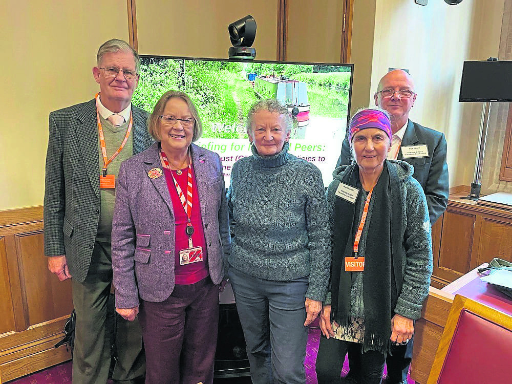 Pictured are Rex Walden of the Residential Boat Owners’ Association, Baroness Bakewell, Baroness Jones, Pamela Smith and Nick Brown (both NBTA). PHOTO: SUPPLIED