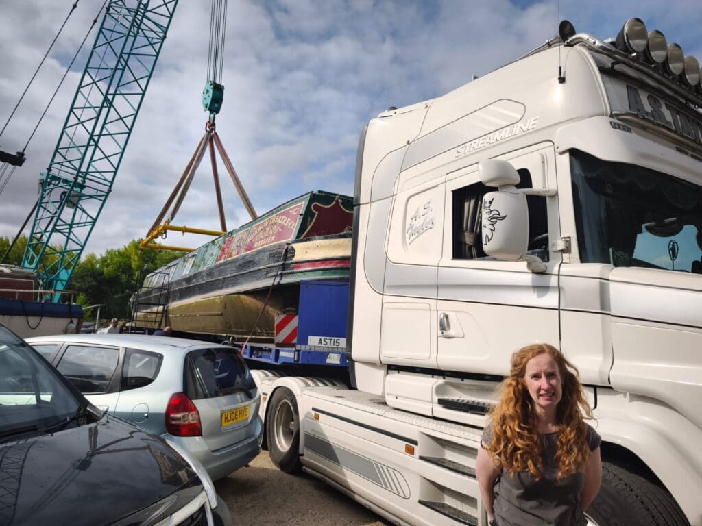 Marianne McNamara supervises Tyseley being secured on a low-loader, ready for a three-hour trip by road. 