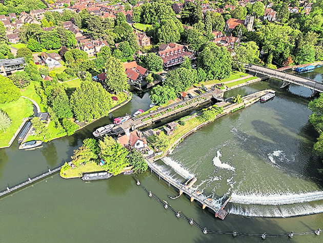 An aerial view of Saunders’ boathouse